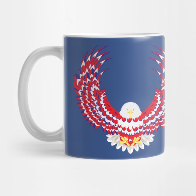 Blue red and white bald eagle by AnnArtshock